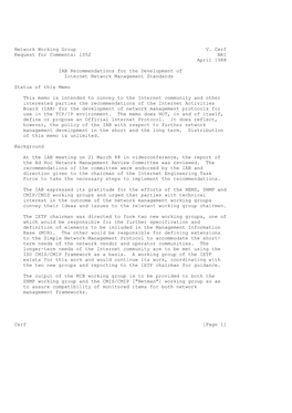 Network Working Group V. Cerf Request for Comments: 1052 NRI April 1988