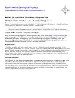 Oil and Gas Exploration Wells in the Pedregosa Basin Thompson, Sam, III, Tovar R., J