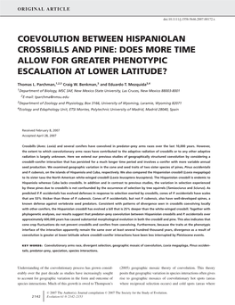 Coevolution Between Hispaniolan Crossbills and Pine: Does More Time Allow for Greater Phenotypic Escalation at Lower Latitude?