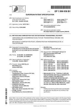 Method and Composition for Testosterone Transdermal