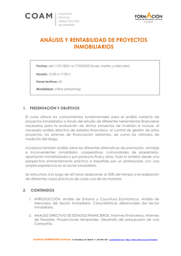 Análisis Y Rentabilidad De Proyectos Inmobiliarios