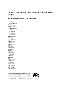 Countryside Survey 2000. Module 2: Freshwater Studies