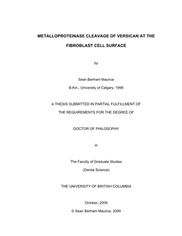 Metalloproteinase Cleavage of Versican at The