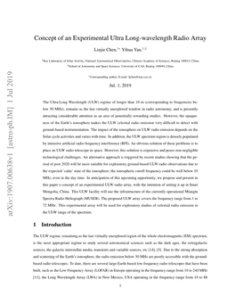 Concept of an Experimental Ultra Long-Wavelength Radio Array