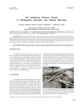 The Subclavius Posticus Muscle: Its Phylogenetic Retention and Clinical Relevance