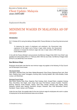 Minimum Wages in Malaysia As of 2020