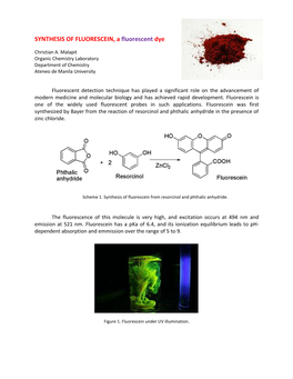 SYNTHESIS of FLUORESCEIN, a Fluorescent Dye