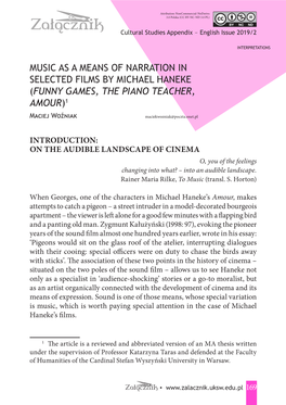 Music As a Means of Narration in Selected Films by Michael Haneke (Funny Games, the Piano Teacher, Amour)1