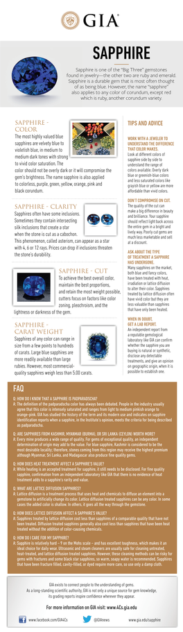 SAPPHIRE Sapphire Is One of the “Big Three” Gemstones Found in Jewelry—The Other Two Are Ruby and Emerald