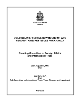 Building an Effective New Round of Wto Negotiations: Key Issues for Canada