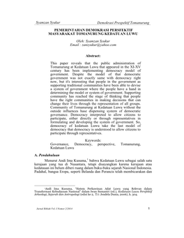 Syamzan Syukur Demokrasi Prespektif Tomanurung