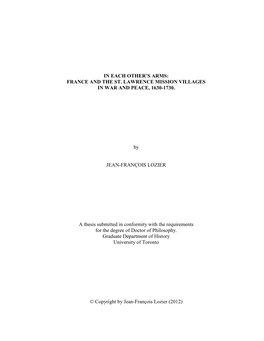 France and the St. Lawrence Mission Villages in War and Peace, 1630-1730