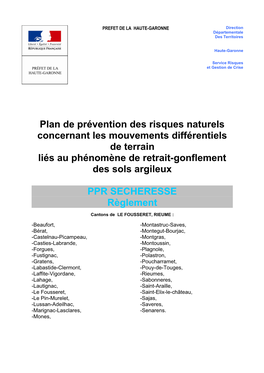 Plan De Prévention Des Risques Naturels Concernant Les Mouvements Différentiels De Terrain Liés Au Phénomène De Retrait-Gonflement Des Sols Argileux