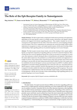 The Role of the Eph Receptor Family in Tumorigenesis. Cancers 2021