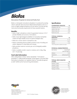 Biofos Monocalcium Phosphate for Animal and Poultry Feed