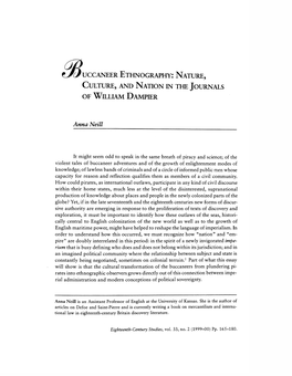 Uccaneer Ethnography: Nature, Culture, and Nation in the Journals of William Dampier