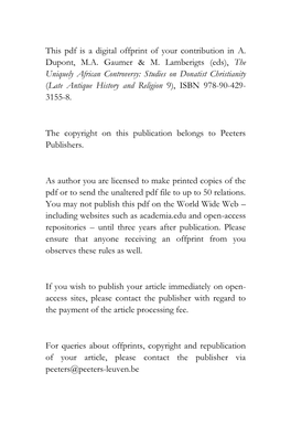 This Pdf Is a Digital Offprint of Your Contribution in A. Dupont, M.A. Gaumer & M