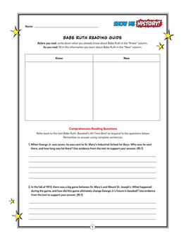 Babe Ruth Reading Guide Before You Read, Write Down What You Already Know About Babe Ruth in the “Knew” Column