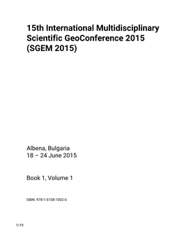 15Th International Multidisciplinary Scientific Geoconference 2015 (SGEM 2015)