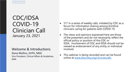 CDC/IDSA COVID-19 Clinician Call January 23, 2021