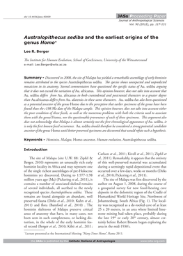 Australopithecus Sediba and the Earliest Origins of the Genus Homo*