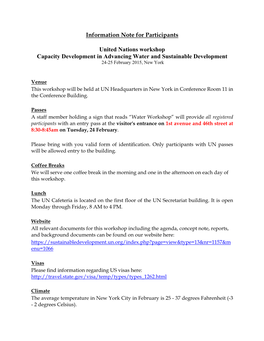 Information Note for Participants United Nations Workshop Capacity