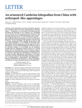 An Armoured Cambrian Lobopodian from China with Arthropod-Like Appendages