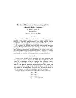 The Crystal Structure of Stromeyerite, Agcus: a Possible Defect Structure