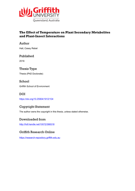 The Effect of Temperature on Plant Secondary Metabolites and Plant-Insect Interactions