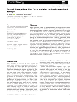 Sexual Dimorphism, Bite Force and Diet in the Diamondback Terrapin A