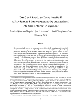 A Randomized Intervention in the Antimalarial Medicine Market in Uganda∗