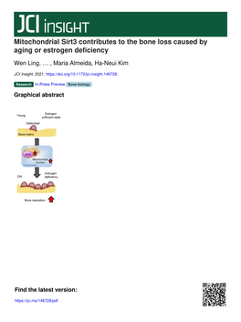 Mitochondrial Sirt3 Contributes to the Bone Loss Caused by Aging Or Estrogen Deficiency