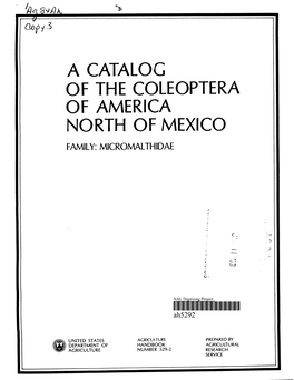 A Catalog of the Coleóptera of America North of Mexico Family: Micromalthidae