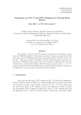 Comments on CP, T and CPT Violation in Neutral Kaon Decays