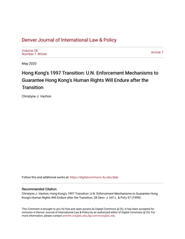 Hong Kong's 1997 Transition: U.N