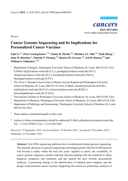 Cancer Genome Sequencing and Its Implications for Personalized Cancer Vaccines