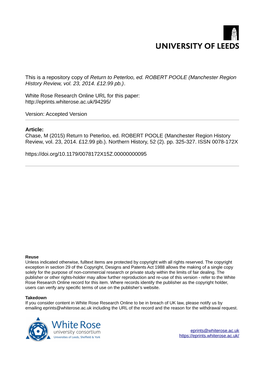 Return to Peterloo, Ed. ROBERT POOLE (Manchester Region History Review, Vol. 23, 2014. £12.99 Pb.)