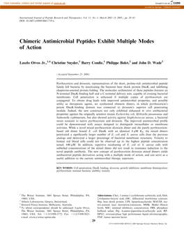 Chimeric Antimicrobial Peptides Exhibit Multiple Modes of Action