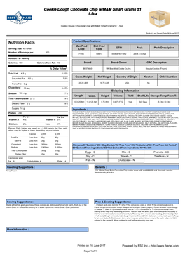 Cookie Dough Chocolate Chip W/M&M Smart Grains 51 1.5Oz Nutrition Facts