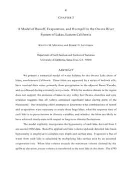 A Model of Runoff, Evaporation, and Overspill in the Owens River System of Lakes, Eastern California