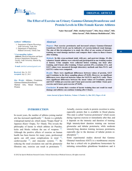 The Effect of Exercise on Urinary Gamma-Glutamyltransferase and Protein Levels in Elite Female Karate Athletes