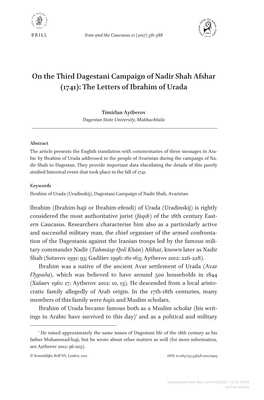 On the Third Dagestani Campaign of Nadir Shah Afshar (1741): the Letters of Ibrahim of Urada