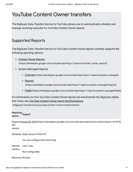 Youtube Content Owner Transfers | Bigquery Data Transfer Service