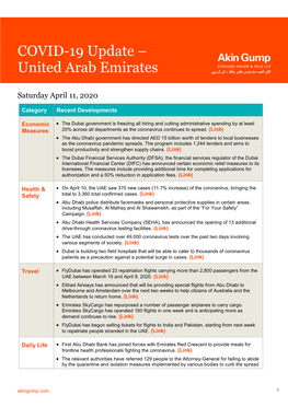 COVID-19 Update – United Arab Emirates