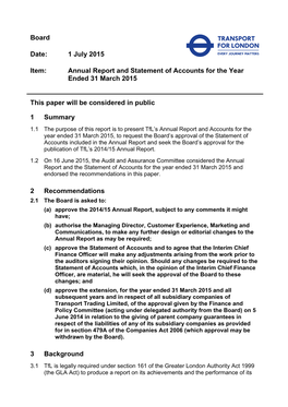 1 July 2015 Item: Annual Report and Statement of Accounts for the Year