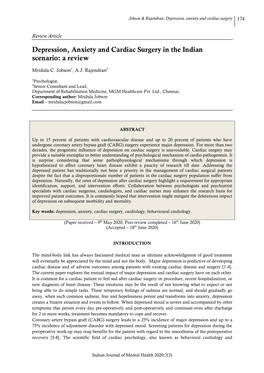 Depression, Anxiety and Cardiac Surgery in the Indian Scenario: a Review