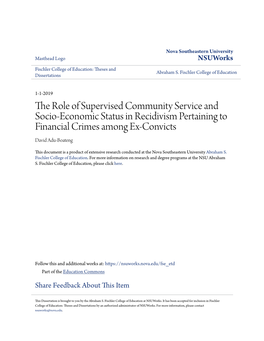 The Role of Supervised Community Service and Socio-Economic Status in Recidivism Pertaining to Financial Crimes Among Ex-Convicts David Adu-Boateng