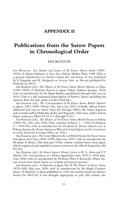 Publications from the Satow Papers in Chronological Order
