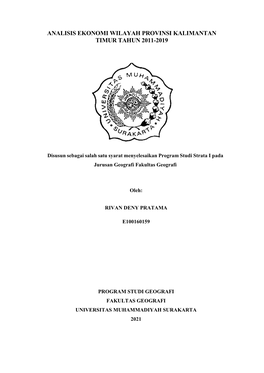 Analisis Ekonomi Wilayah Provinsi Kalimantan Timur Tahun 2011-2019