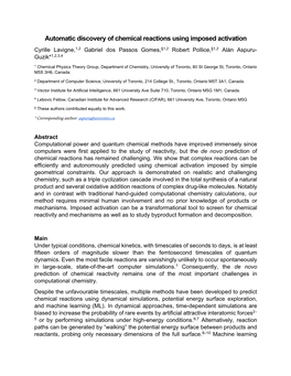 Automatic Discovery of Chemical Reactions Using Imposed Activation Cyrille Lavigne,1,2 Gabriel Dos Passos Gomes,§1,2 Robert Pollice,§1,2 Alán Aspuru- Guzik*1,2,3,4